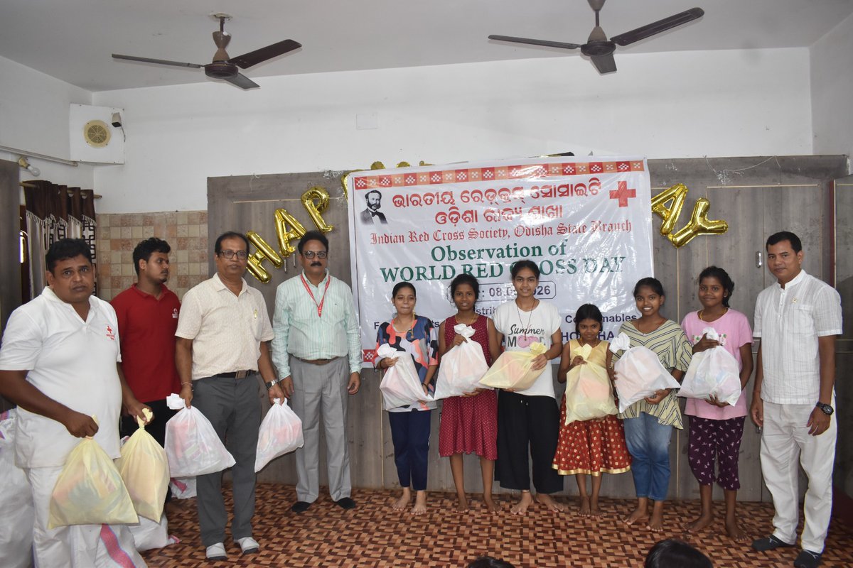OdishaRed's tweet photo. On the eve of #WorldRedCrossDay2026, IRCS-OSB distributed Nutrition Food, Study Materials &amp; Daily Consumables to the inmates of Ashraya, Unit-6, BBSR; Adruta, Khordha; &amp;  Ananda Ashram, Patia, BBSR, spreading the message of compassion and care under the theme “United in Humanity. https://t.co/XwafV7r1LY