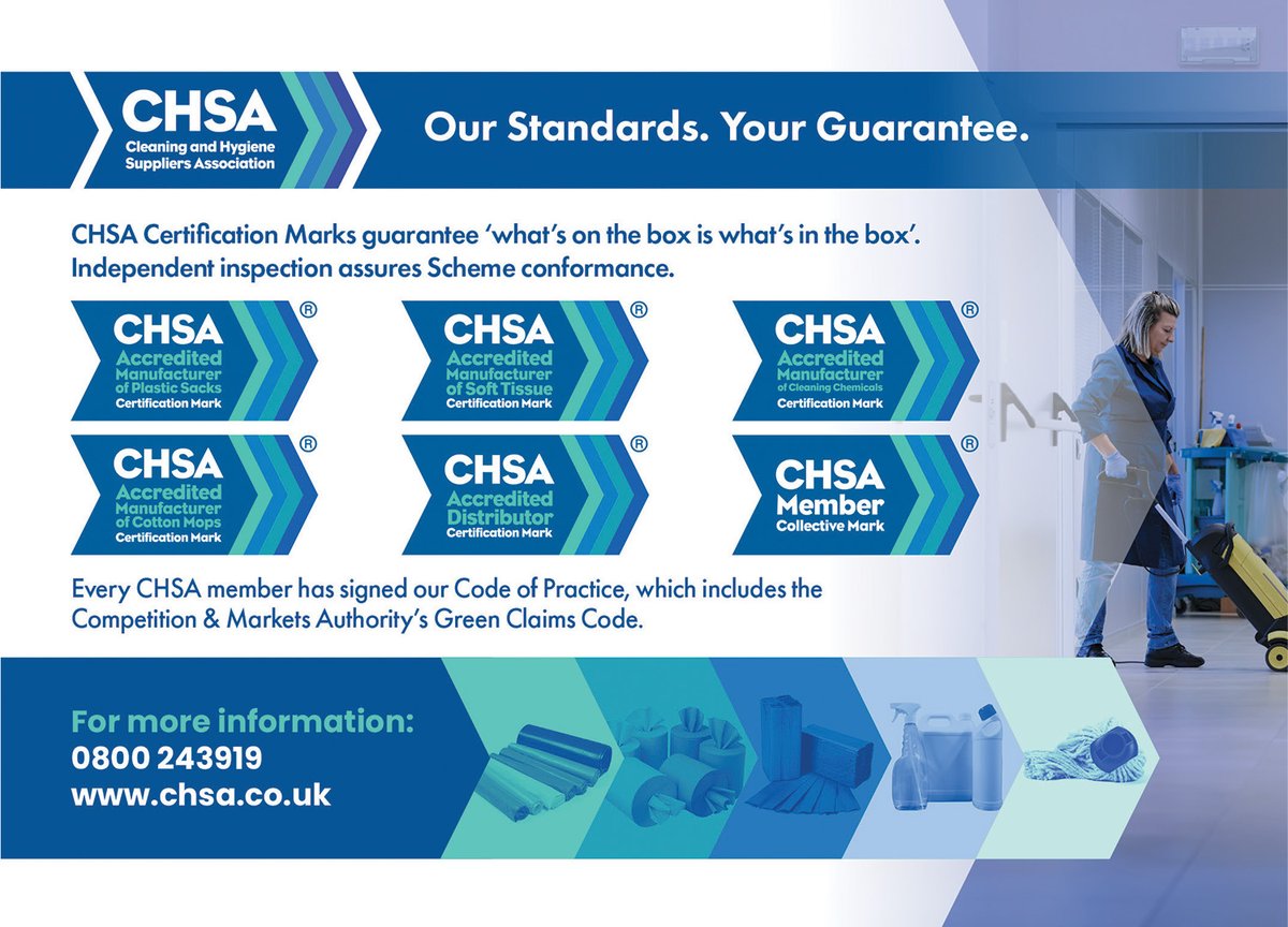 FMUKmagazine1's tweet photo. Latest Issue 📰: The Cleaning And Hygiene Suppliers Association - making sure what's on the box is what's in the box.

Our #Standards. Your #Guarantee.

➡️https://t.co/tbdDaHFCK8
@ChsaCleaning 
#facman #FacilitiesManagement #cleaning #hygiene #accreditation #CHSA #CodeOfPractice https://t.co/XTKXf3sbIP