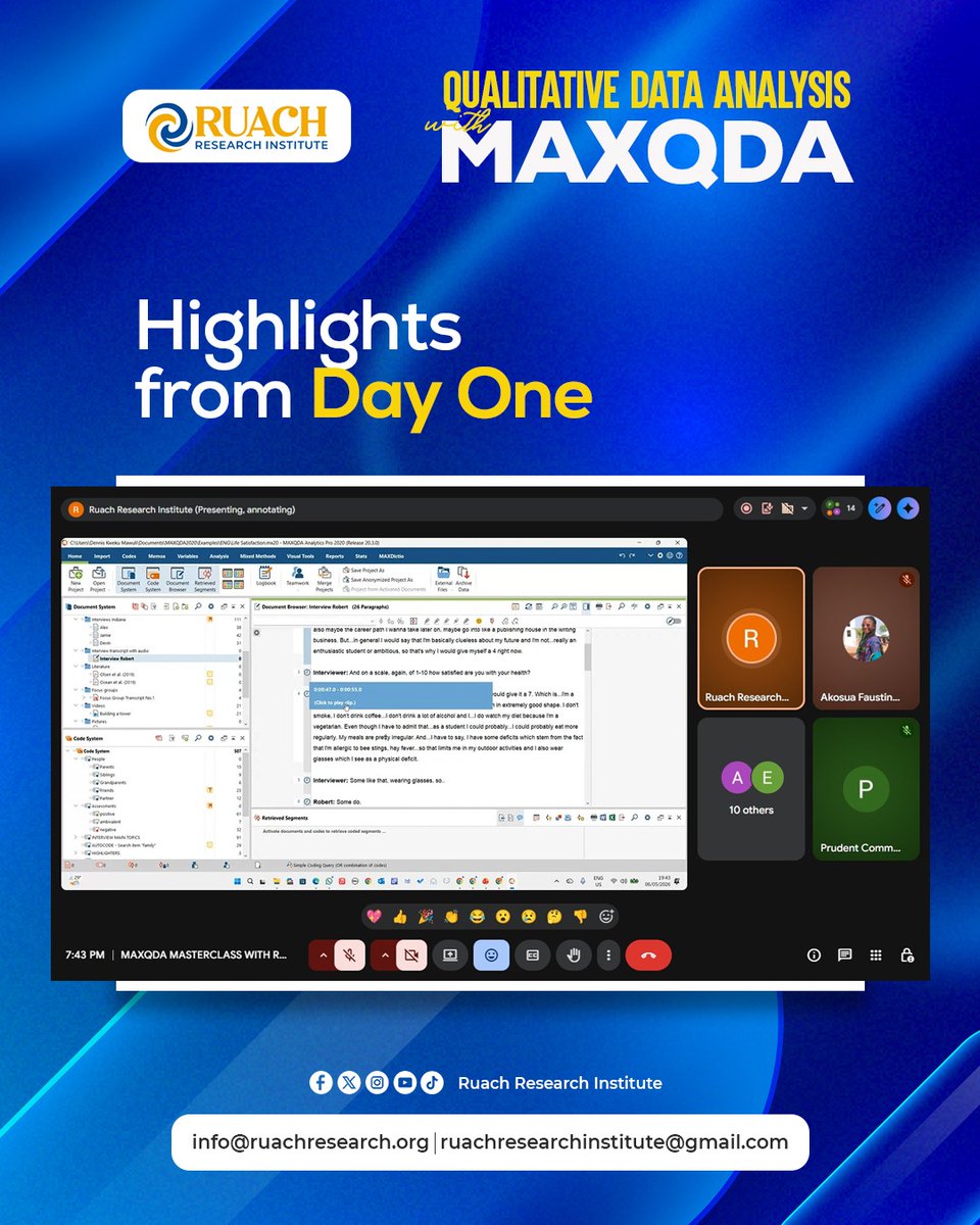 RuachResearch's tweet photo. Last Wednesday's MAXQDA Training organized by @RuachResearch was insightful and highly engaging. Participants were taken through the foundations of qualitative research and introduced to the powerful capabilities of MAXQDA for qualitative data management and analysis. 📚💻 https://t.co/BRPNW9niKl