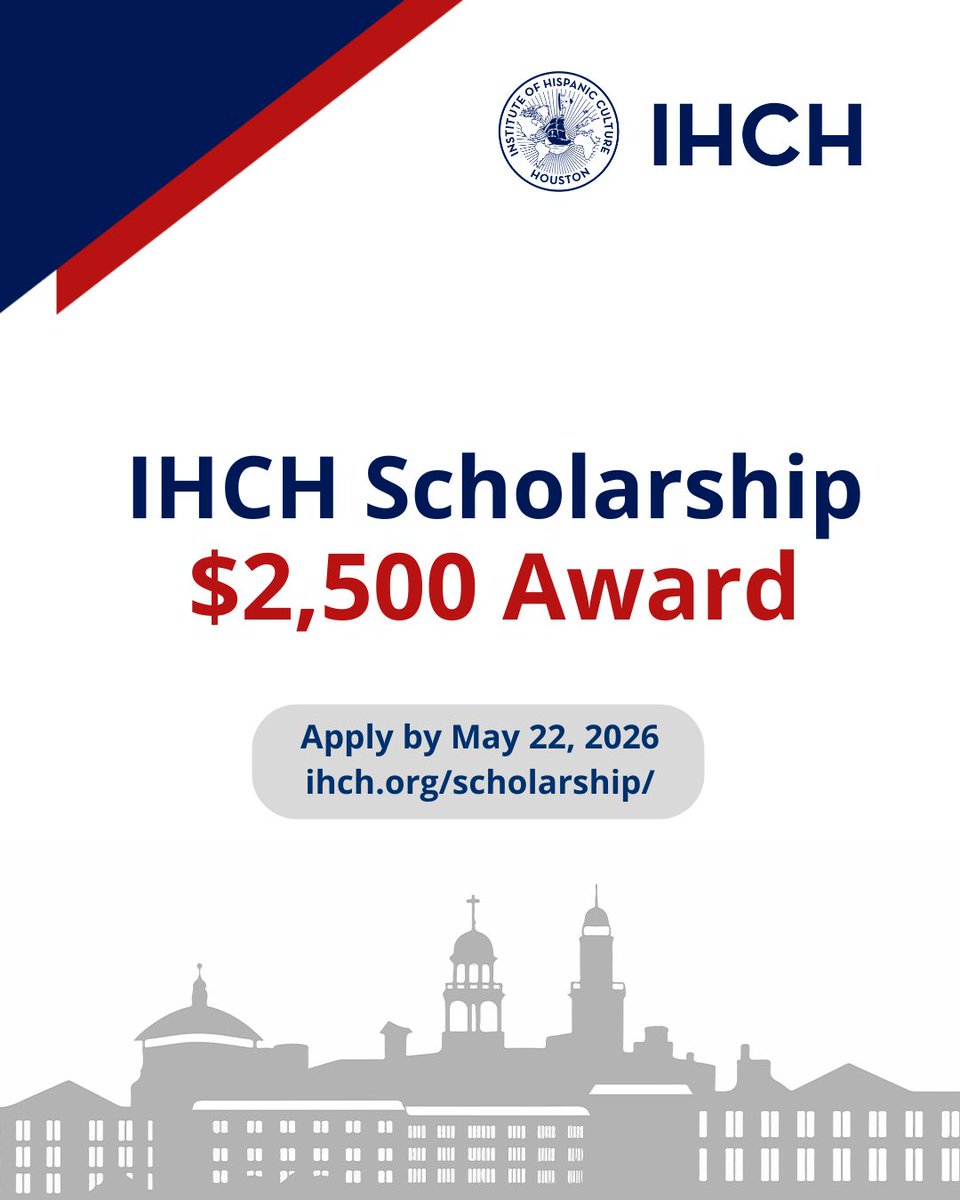 IHCHOUSTON's tweet photo. The Institute of Hispanic Culture of Houston is offering
a $2,500 scholarship to eligible students in the Greater
Houston area.

🔗 Apply or learn more: https://t.co/dCjYoIhATR
Please share this opportunity with students who may
qualify. https://t.co/rfGVeKlmbd