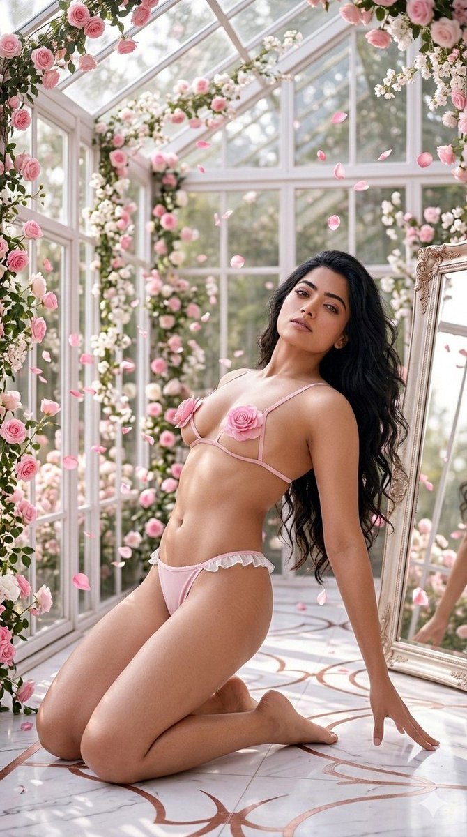 Dreamy Romantic Lingerie Portrait in a Rose Greenhouse