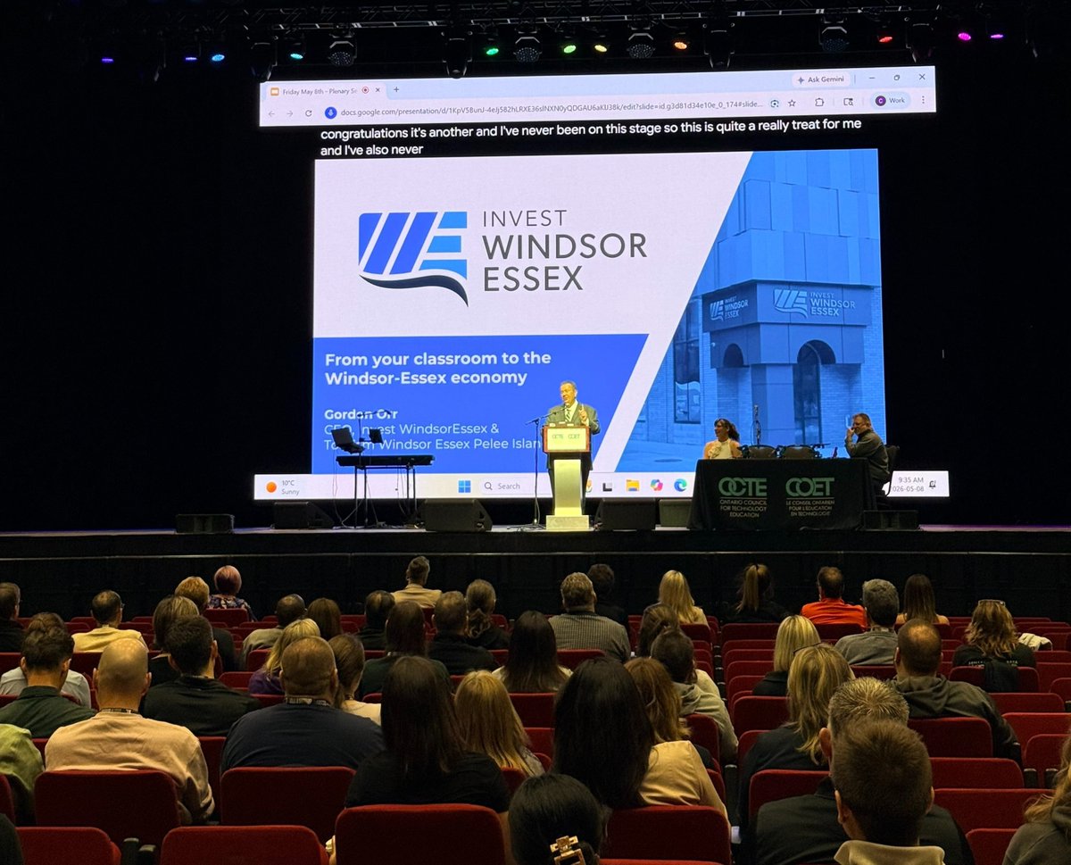 _investwe's tweet photo. Today at @CaesarsWindsor, our CEO and CEO of @TWEPI @GordonOrr66 had the opportunity to speak to +600 participants at the Ontario Council for Technology Education’s (@OCTEOntario) Spring Technological Education Conference.

The audience included tech teachers, guidance counsellors, school board leaders, industry partners, and post-secondary institutions from across #Ontario -- all coming together to explore how they can better empower students through modern technological education, skilled trades, and experiential learning.

Gordon’s message included:
➡️ #WindsorEssex emerging as a hub for advanced manufacturing and innovation
➡️ Growth in #EV batteries production, #AgriTech, #Aerospace, #Healthcare and #Tourism
➡️ Rising demand for skilled trades and tech careers
➡️ Tech education creating pathways to future workforce opportunities
➡️ Stronger connections between education, industry and experiential learning
#EconDev