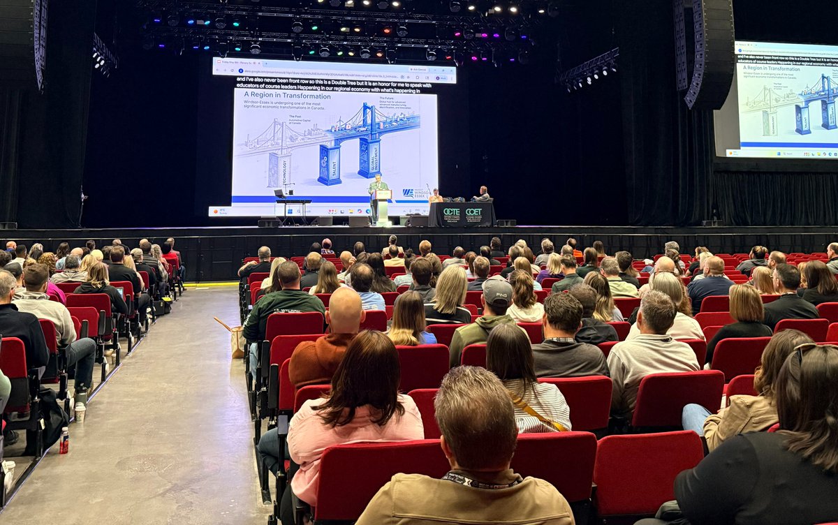 _investwe's tweet photo. Today at @CaesarsWindsor, our CEO and CEO of @TWEPI @GordonOrr66 had the opportunity to speak to +600 participants at the Ontario Council for Technology Education’s (@OCTEOntario) Spring Technological Education Conference.

The audience included tech teachers, guidance counsellors, school board leaders, industry partners, and post-secondary institutions from across #Ontario -- all coming together to explore how they can better empower students through modern technological education, skilled trades, and experiential learning.

Gordon’s message included:
➡️ #WindsorEssex emerging as a hub for advanced manufacturing and innovation
➡️ Growth in #EV batteries production, #AgriTech, #Aerospace, #Healthcare and #Tourism
➡️ Rising demand for skilled trades and tech careers
➡️ Tech education creating pathways to future workforce opportunities
➡️ Stronger connections between education, industry and experiential learning
#EconDev
