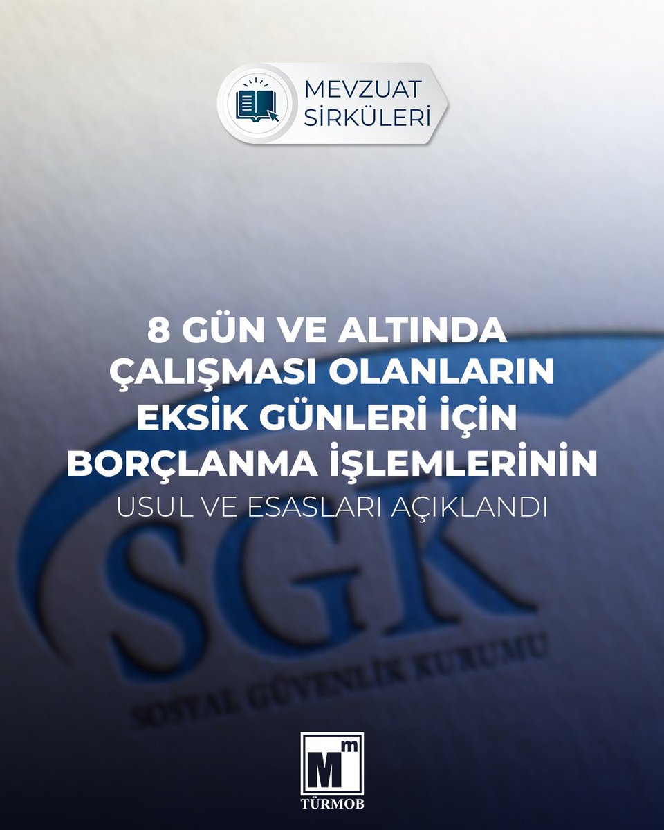 yahyaarikan's tweet photo. 8 Gün ve Altında Çalışması Olanların Eksik Günleri İçin Borçlanma İşlemlerinin Usul ve Esasları Açıklandı ➡️ https://t.co/VuTvLZ8ytw

#türmob https://t.co/uHRjTfVUU3