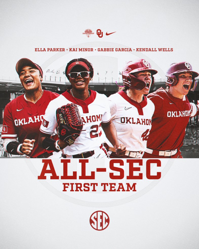 OU_Softball's tweet photo. Four on the First Team ☝️

#ChampionshipMindset | @SEC https://t.co/lHAR7V17dv
