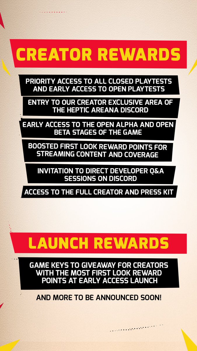 playheptic's tweet photo. CREATORS WANTED! Partner with #HepticArena and receive a creator package designed to reward the ones who show up early and bring the noise. 

Show us what you’ve got by filling out the @FirstLookgg Creator profile and linking your platforms you use to broadcast your brilliance. https://t.co/hbBvr4xPWU