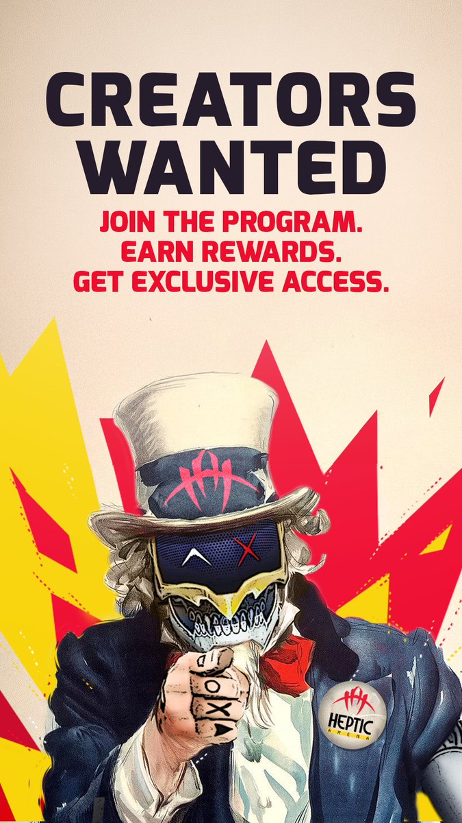 playheptic's tweet photo. CREATORS WANTED! Partner with #HepticArena and receive a creator package designed to reward the ones who show up early and bring the noise. 

Show us what you’ve got by filling out the @FirstLookgg Creator profile and linking your platforms you use to broadcast your brilliance. https://t.co/hbBvr4xPWU