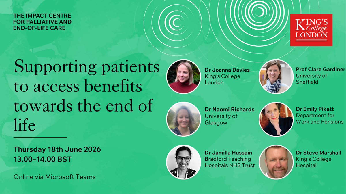 kesleeman's tweet photo. 📣📣📣 FREE webinar on supporting patients to access benefits towards the end of life

📅 Thursday 18th June 1.00-2.00pm

🖥️ Online via Teams

✅Guidance for healthcare professionals on the ‘Special Rules’
✅Practical tools for speaking to patients about financial issues
✅New research on who misses out on benefits and why

💬 Plus a panel discussion

Sign up 👉 https://t.co/64rCB8IeNx