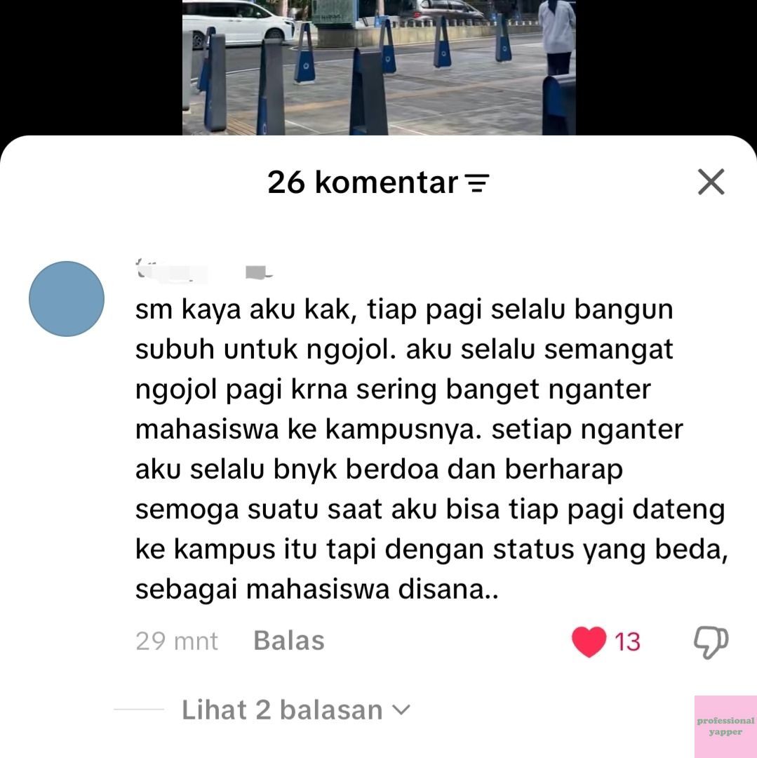 Yap! Sedih bgt liat komen kakaknya. Sesusah itu dapet pendidikan di negeri ini :(
