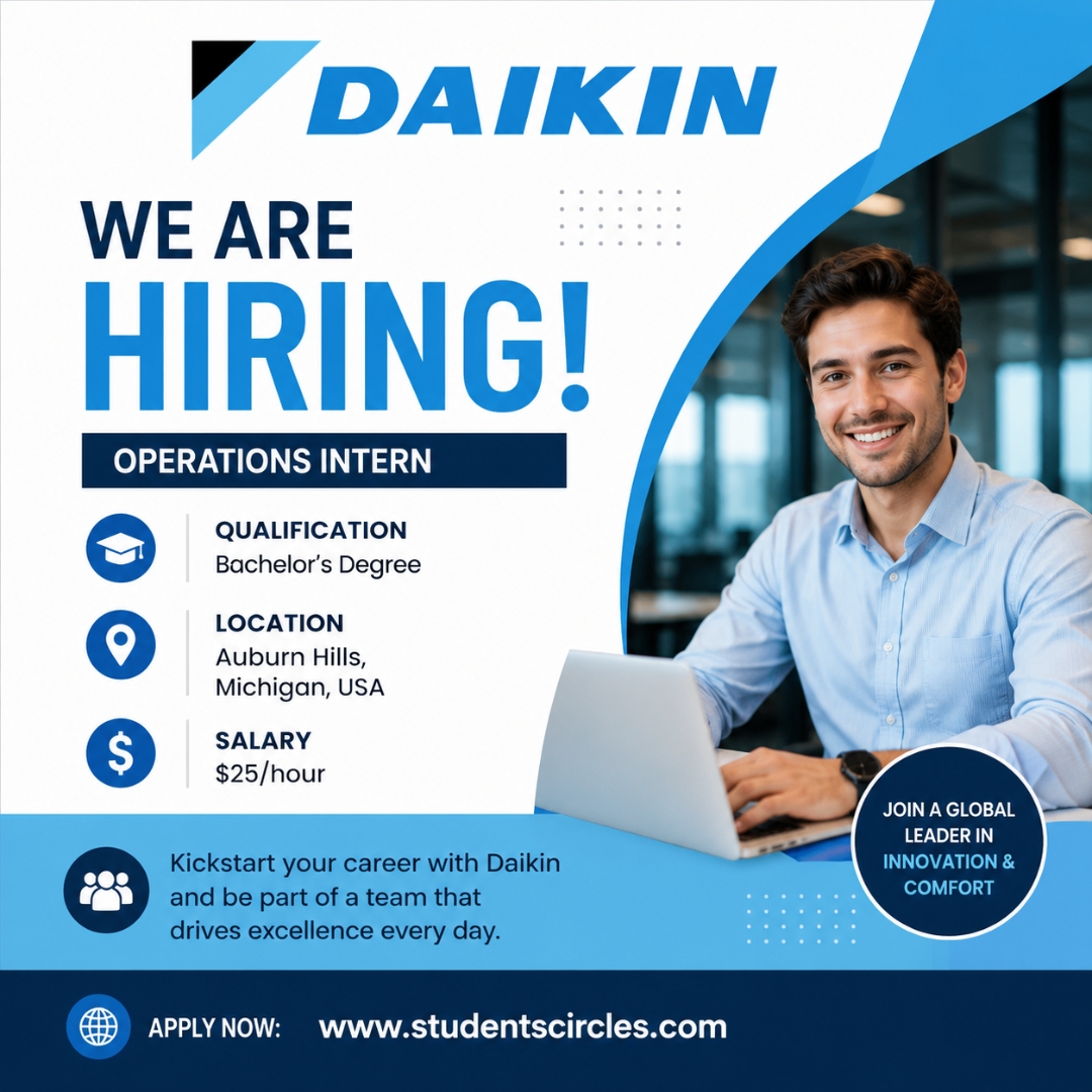 karthikpattadi's tweet photo. 🚀 Daikin is hiring an Operations Intern in Auburn Hills, Michigan! 

Earn $25/hour while gaining hands-on industry experience. 

Apply now 👇
https://t.co/hutpiuXSlX

#Daikin #OperationsIntern #MichiganJobs #AuburnHills #InternshipUSA #USAJobs

⚠️ Disclaimer: This content is created for informational and educational purposes only. All logos, trademarks, and brand names belong to their respective owners.