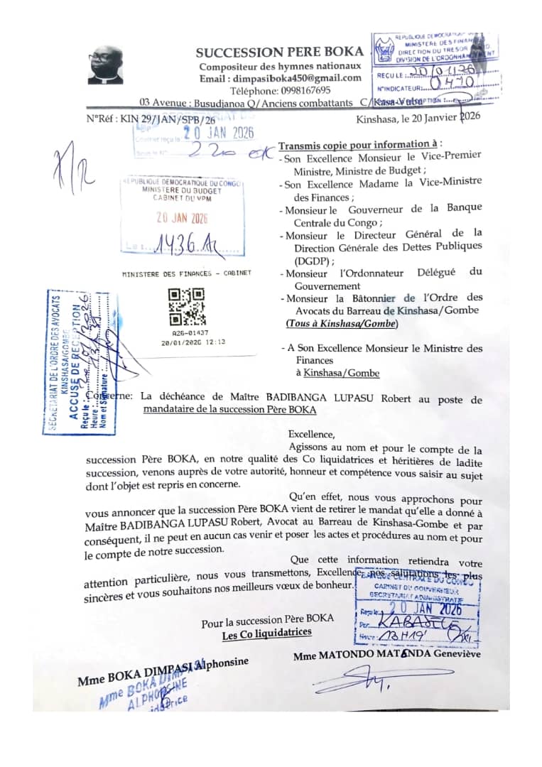 LKulekani's tweet photo. @IsralMutombo11 Nous sollicitons l'implication personnelles des autorités qui lisent  cette lettre de déchéance de Maître BADIBANGA LUPASU ROBERT au poste de mandateur de la Succession Père BOKA, de s’impliquer hâtivement pour qu’il n’ose pas de se présenter devant les institutions de l’État https://t.co/PVRCwDvF05