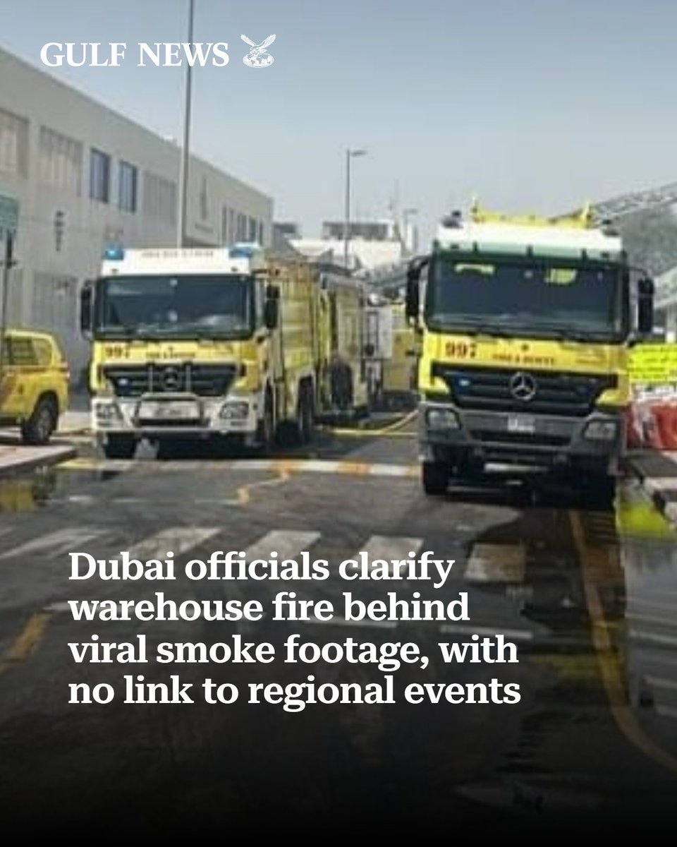 gulf_news's tweet photo. Dubai officials confirm viral smoke was from a warehouse fire in Al Khabaisi, not linked to regional events, urging residents to trust official updates only. https://t.co/UllCVyTfpm