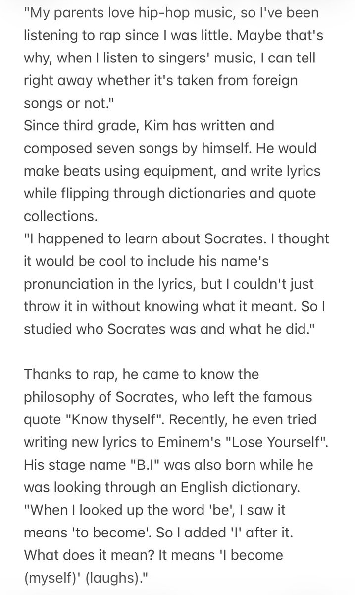B.I is a name that Hanbin gave himself back when he was kid. His career as a singer has been built on “be I,” which is also the core of his music. This is not a shallow concept created by a K-pop company. There are many stories and connections behind this. 

<a href="/officialmodhaus/">Official_MODHAUS</a>  If
