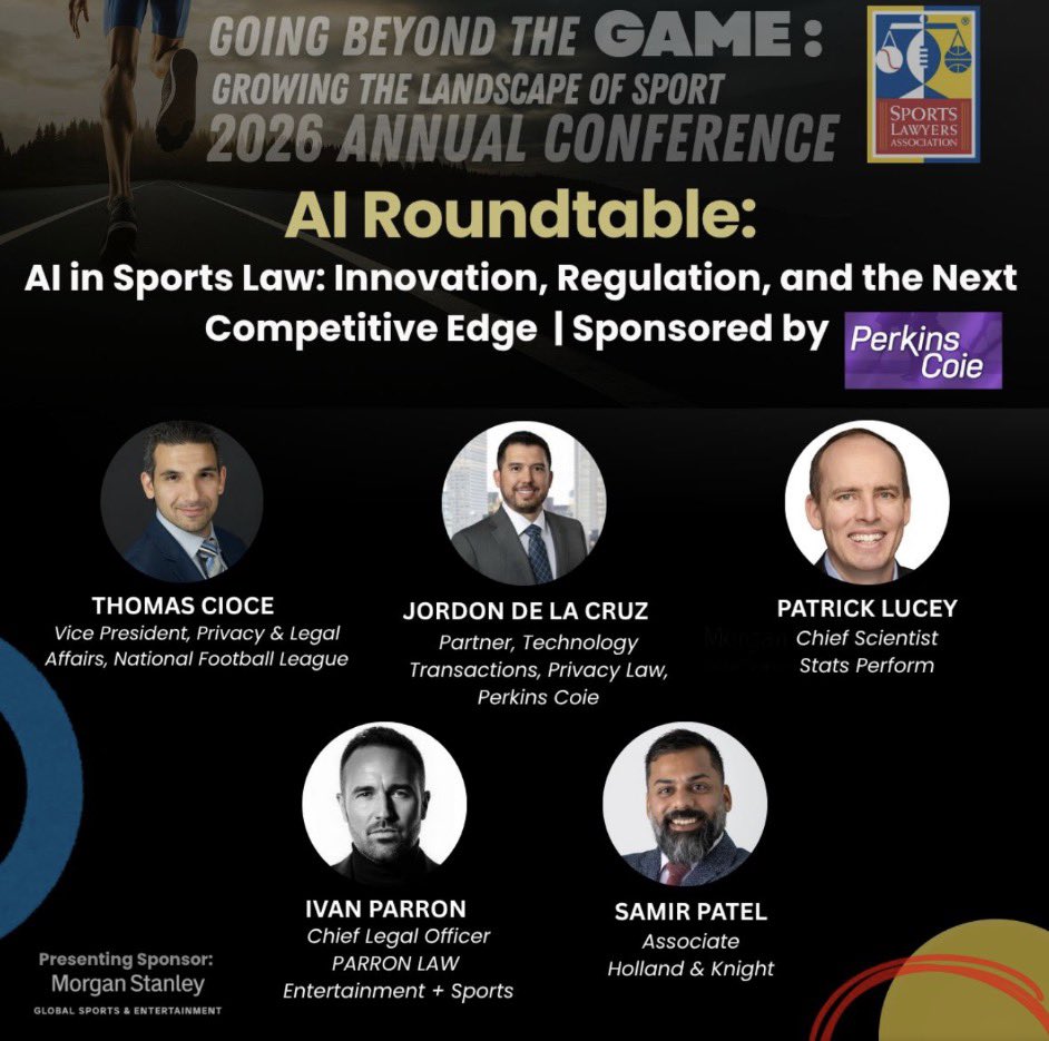 IvanParron's tweet photo. Honored to lead the #AI in #SportsLaw Roundtable at @SportsLawyers Association 51st Annual Conference in #Chicago next week (May 13–16) with an absolute all-star lineup. ⚡️@PARRONLAW https://t.co/8GDtOn6Kaa