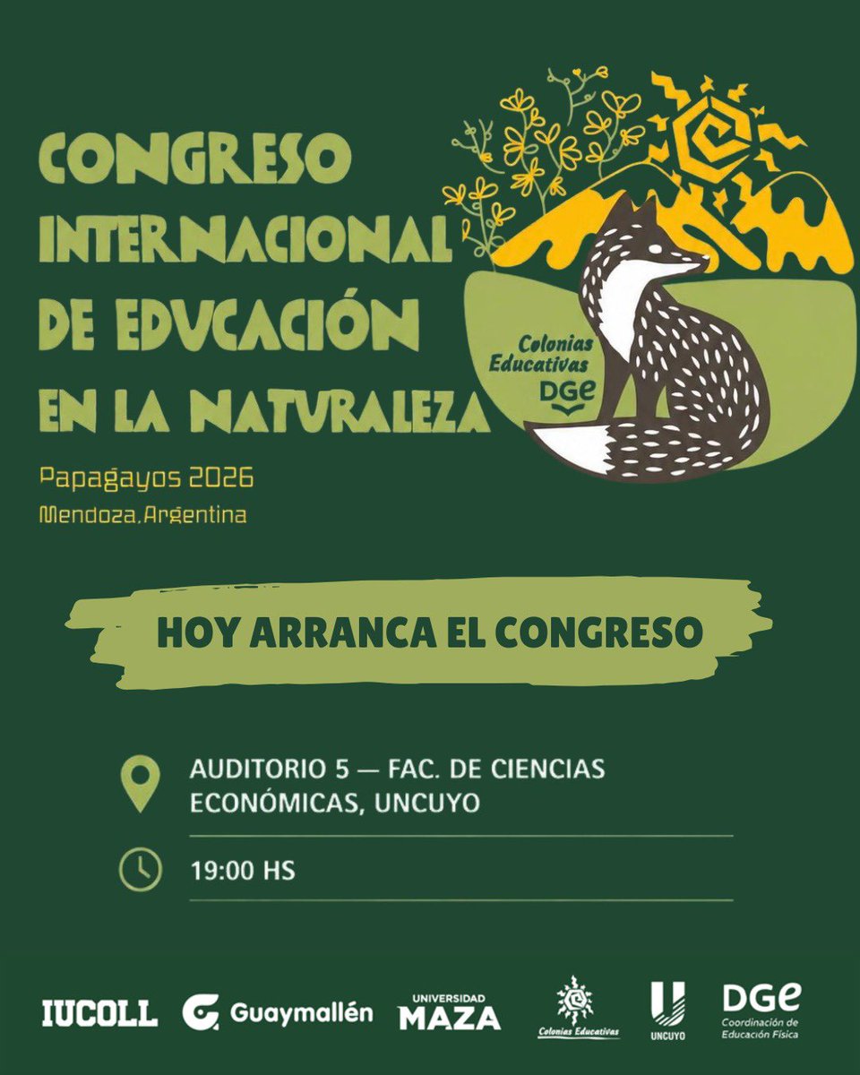 coordedfdge's tweet photo. ¡Hoy comienza el Congreso Internacional de Educación en la Naturaleza · Papagayos 2026!

Esta noche se realizará el acto de apertura en el Auditorio 5 de la Facultad de Ciencias Económicas de la UNCuyo, a las 19:00 hs.
@MzaDGE @TadeoGZ @educultuydge https://t.co/VwmVmLmqRh