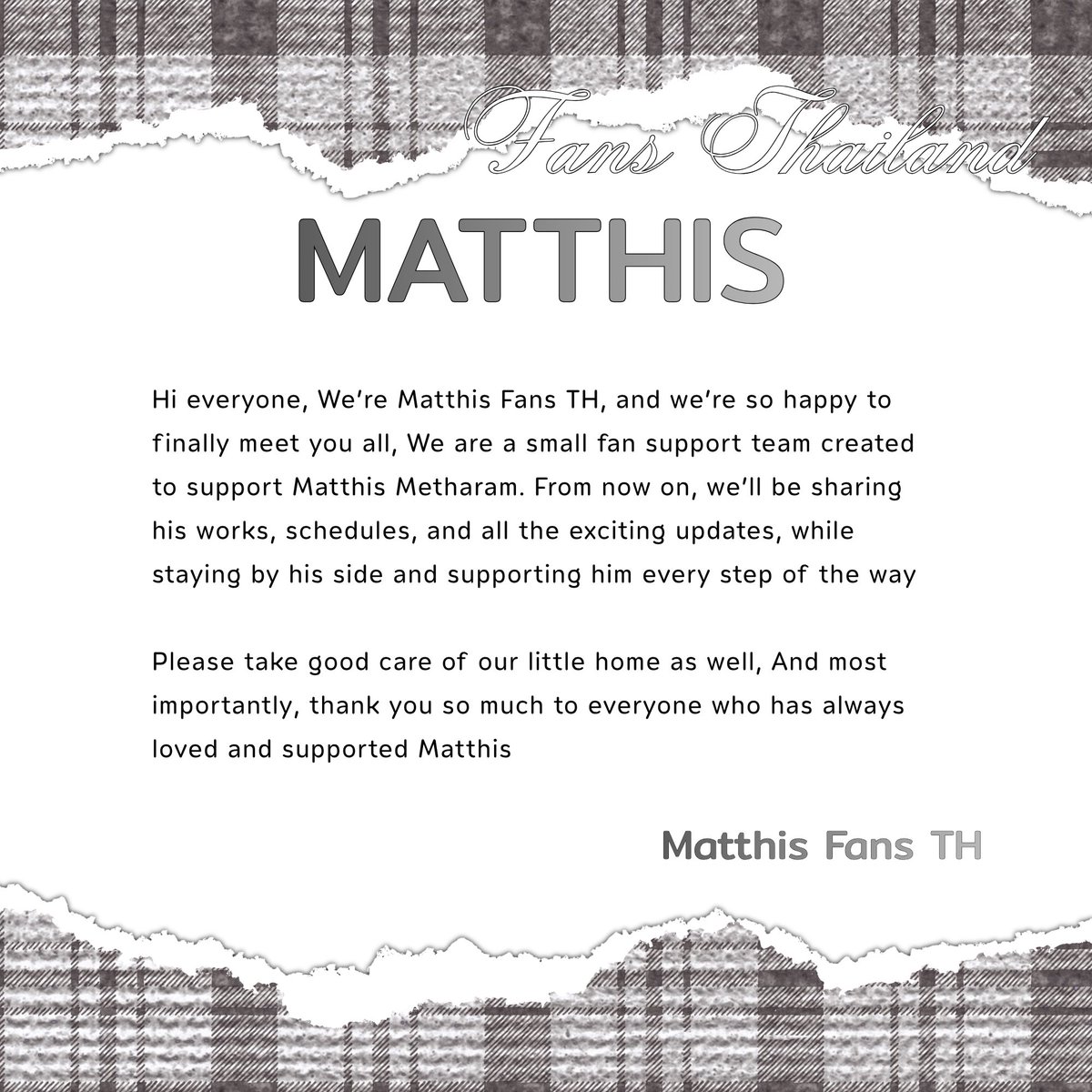 MatthisFansTH's tweet photo. (📢) ประกาศเปิดบ้าน Matthis Fans Thailand 

พวกเราขออนุญาตทำการเปิดบ้านอย่างเป็นทางการ เพื่อสนับสนุนและเป็นกำลังใจให้กับ ’มาธีส’

TH / EN / CN

꒰ #matthismetharam #Matthis , @matthismetharam ꒱.♡ https://t.co/5BnGB0EQiz