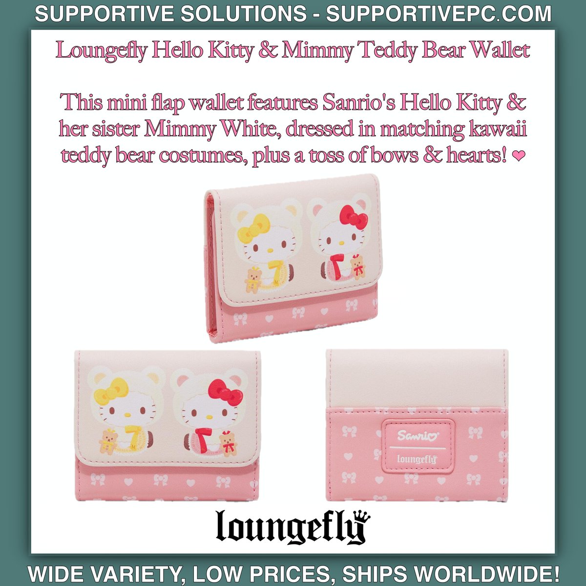 supportivesols's tweet photo. Loungefly Hello Kitty &amp; Mimmy Teddy Bear Wallet 🧸

This mini flap wallet features Sanrio's Hello Kitty &amp; her sister Mimmy White, dressed in matching kawaii teddy bear costumes, plus bows &amp; hearts! 💕

🎁 https://t.co/dmEEO3fLSz

#Loungefly #Sanrio #HelloKitty https://t.co/uaS0TxfPKN
