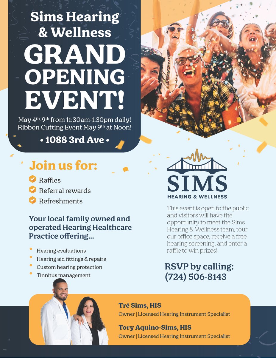 TheBCCC's tweet photo. Sims Hearing &amp; Wellness offers hearing evaluations, hearing aid fittings &amp; repairs, custom hearing protection, tinnitus management, and more.  

📍 1088 3rd Ave., New Brighton 
🕛 Saturday, May 9  |  Noon

We hope you’ll join us in celebrating this exciting new business! https://t.co/xIU3pm6NGd