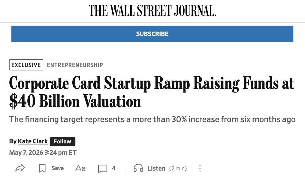 BREAKING: Fintech <a href="/tryramp/">Ramp</a> Raising Funds at $40 Billion Valuation

The company has told investors it is raising $750 million at a valuation of more than $40 billion before the investment, according to people familiar with the matter. Existing investors Iconiq Capital and GIC are