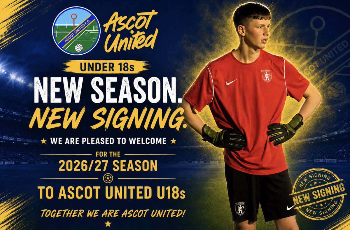 DavidBurton1971's tweet photo. ✍️ 𝗡𝗘𝗪 𝗦𝗜𝗚𝗡𝗜𝗡𝗚

Delighted to welcome David Waygood to @AscotUnitedFC U18s for the 2026/27 season 💙💛

A talented young goalkeeper with strong @IsthmianLeague experience and a great attitude to match🧤

We’re building a competitive squad for next season and still looking for talented players — ideally with Allied, @IsthmianLeague or Step 6 experience.

Think you’ve got what it takes? DM me 📩

#AscotUnited #U18s #NewSigning #NonLeague #Football