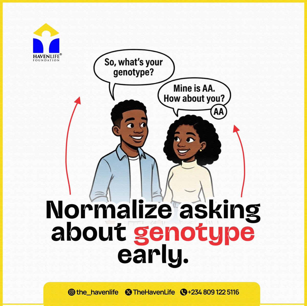TheHavenLife's tweet photo. It’s not awkward.
It’s not too much.

It’s responsible. 💚

#GenotypeAwareness #KnowYourStatus #SickleCellAwarenes #HavenLifeFoundation https://t.co/YBcxQF7Si7