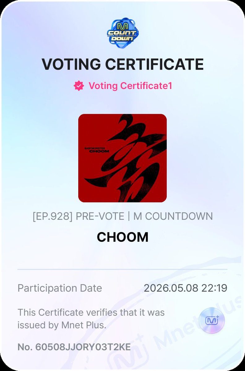 _mikaelxo's tweet photo. @MnetKR @MnetMcountdown #엠카투표완 #MCD VOTE #BABYMONSTER #CHOOM https://t.co/3XAC0z2pY8