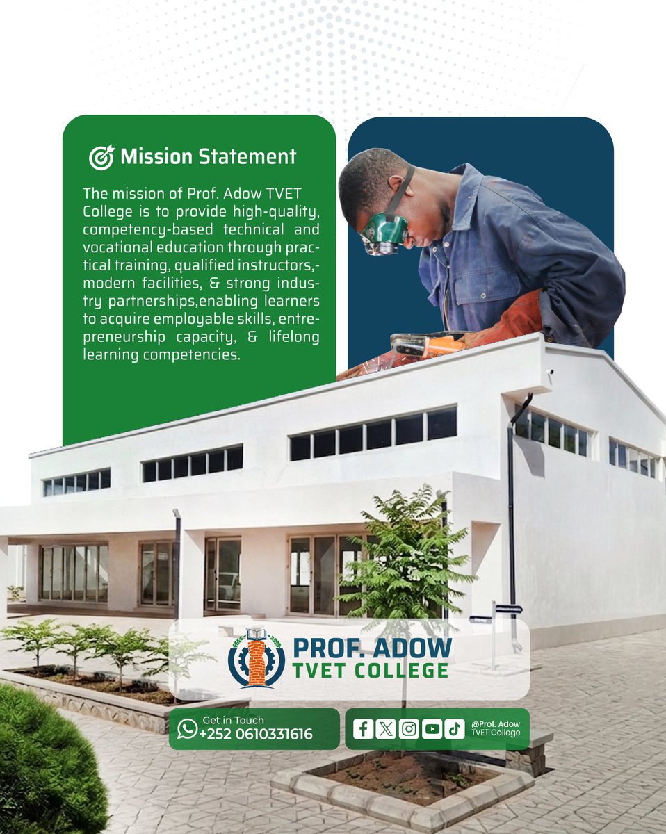 ProfAdowTVET's tweet photo. Prof. Adow TVET College waxaa ka go’an bixinta waxbarasho tayo sare leh oo ku dhisan farsamada gacanta qaybaheeda kala duwan .
Fadlan xogtaada halkan inoogu soodir oo guji qaybtaan hoose .
https://t.co/LAcxfXUbUW
#TVET
#ProfAdowTVETCollege
#TechnicalSkills https://t.co/BCFy7z0MBh