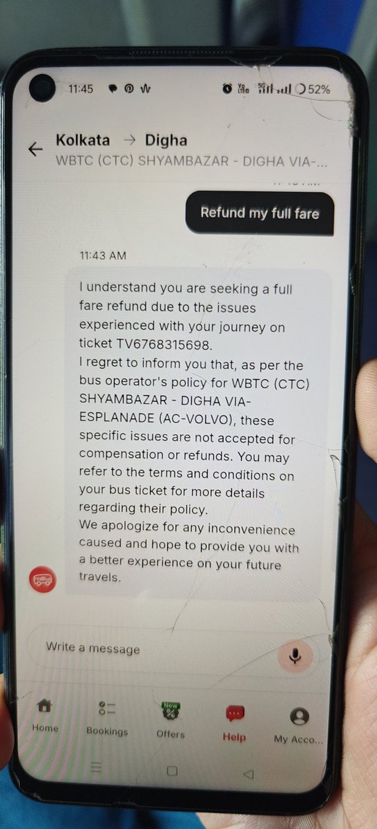 princegoglebond's tweet photo. Dear @redBus_in and @WrappedBTC_bot this is not acceptable.
Midway the bus AC service broke down and we are left with half our journey with a packed bus without any AC service.
The @redBus_in
Is denying any refund 
Ticket no.- TV6768315698
PNR - CTC26292863
@SuvenduWB
@BJPBengal https://t.co/VqMVGkqE7m