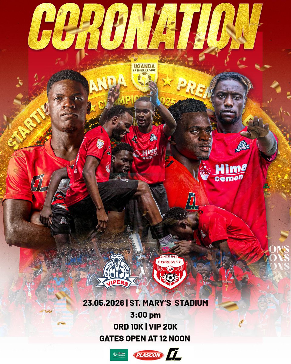 VipersSC's tweet photo. 𝙏𝙊𝘿𝘼𝙔 𝙄𝙎 𝙏𝙃𝙀 𝘿𝘼𝙔 - 𝘾𝙊𝙍𝙊𝙉𝘼𝙏𝙄𝙊𝙉 𝘿𝘼𝙔!!! 🏆

All roads lead to St Mary’s Stadium, Kitende — where 𝘾𝙃𝘼𝙈𝙋𝙄8𝙉𝙎 will rise &amp; memories will be made.

𝙏𝙞𝙘𝙠𝙚𝙩𝙨 𝙖𝙫𝙖𝙞𝙡𝙖𝙗𝙡𝙚 ↪️ https://t.co/8gGPO6yDVD

#VenomsUpdates || #OneTeamOneDream || https://t.co/G8SbCdvMIu