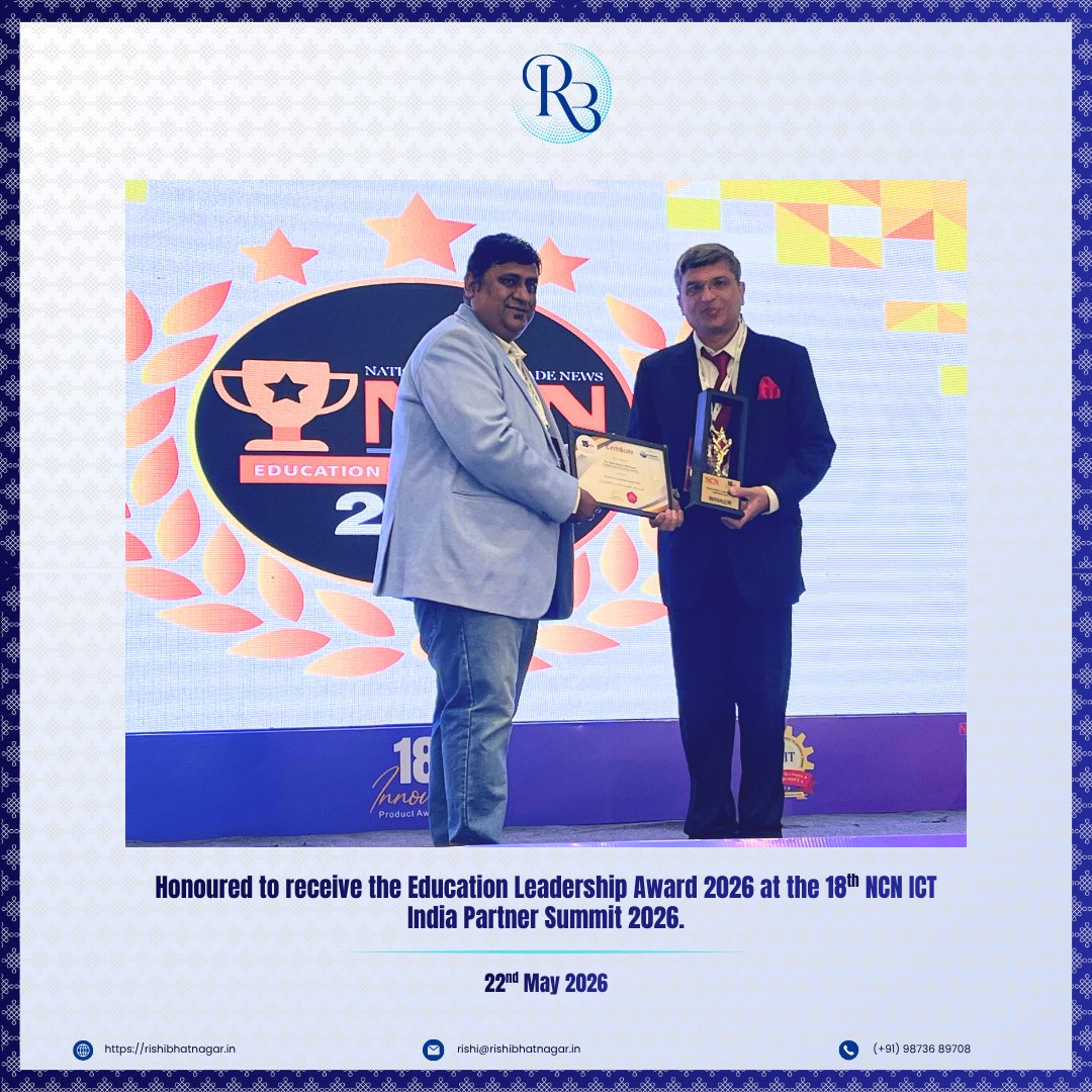 rishimb's tweet photo. Honoured to receive the 𝐄𝐝𝐮𝐜𝐚𝐭𝐢𝐨𝐧 𝐋𝐞𝐚𝐝𝐞𝐫𝐬𝐡𝐢𝐩 𝐀𝐰𝐚𝐫𝐝 𝟮𝟬𝟮𝟲.

Grateful to continue contributing towards innovation and digital transformation in education.

#EducationLeadership #FutureOfEducation https://t.co/Mz6DF0KZlQ