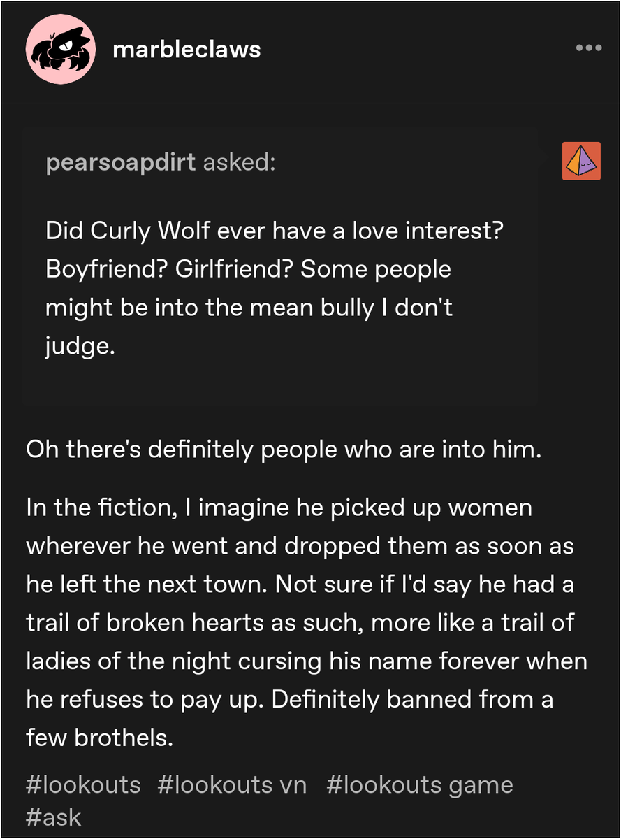 TimelyLookouts's tweet photo. New Curly Wolf lore!!

My man's a playboy and a half huh? https://t.co/VwbzUBIMaC