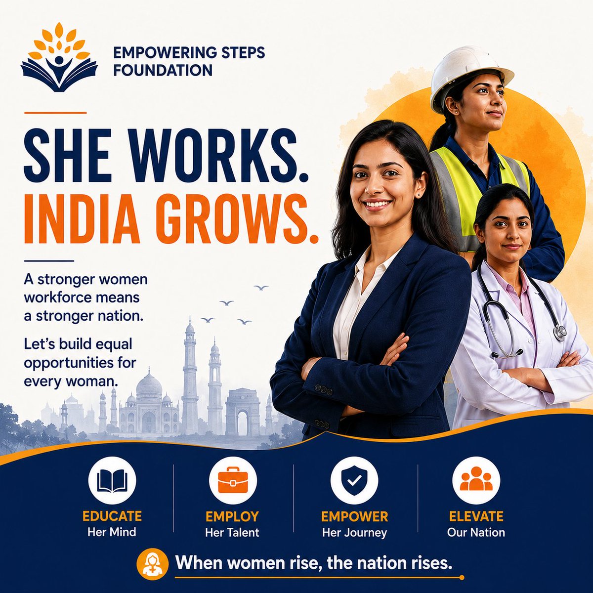 connect_esf's tweet photo. SHE WORKS. INDIA GROWS.

A stronger women workforce means a stronger nation.

#womenworkforce #NariShakti #IndiaGrowth #ESF https://t.co/NuxUl8H3c7