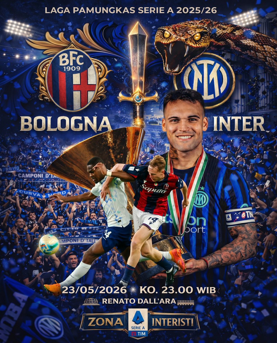 zonainteristi_'s tweet photo. #INTERDAY
โฃ๐ SERIE A PEKAN 38
โ๏ธ #Bologna vs #Inter
๐
23/05/26
โฐ KO. 23.00 WIB
๐๏ธ Renato Dall'ara
๐บ Live Steaming
Tak terasa sampai di pertandingan terakhir serie a musim 2025/26. Lawan Bologna laga yang sudah tidak penting bagi Inter, kemungkinan memainkan para pemain pelapis dan Inter U23.
Sampai jumpa lagi musim depan. Forza Inter! ๐