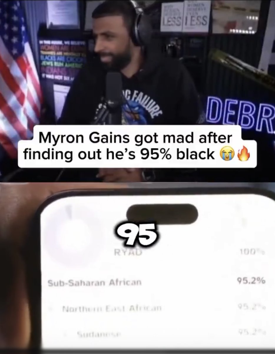 TethersGoHome's tweet photo. @Rad2156778 @_barakarocks @ThothDAtlantean @MyronGainesX He’s literally 0.2% Arab and 95% Subsaharan Black African. His blood brother showed his DNA test. https://t.co/v4pKAX0fTT
