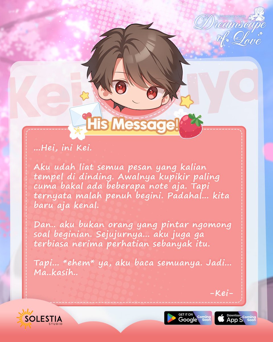 DreamscapeID's tweet photo. Hi Mina-sann, ga kerasa udah seminggu sejak pertemuan kita di Comifuro 22!

Nah sesuai janji, kita bakalan pilih beberapa pesan2 yg udah kalian tempel di setiap karakter, &amp; ini untuk Kei Furuya!

#DreamscapeOfLove #SolestiaStudio #Comifuro22 #CF22 #KeiFuruya https://t.co/76tchryhmZ