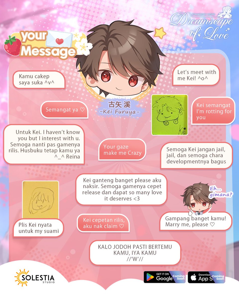 DreamscapeID's tweet photo. Hi Mina-sann, ga kerasa udah seminggu sejak pertemuan kita di Comifuro 22!

Nah sesuai janji, kita bakalan pilih beberapa pesan2 yg udah kalian tempel di setiap karakter, &amp; ini untuk Kei Furuya!

#DreamscapeOfLove #SolestiaStudio #Comifuro22 #CF22 #KeiFuruya https://t.co/76tchryhmZ