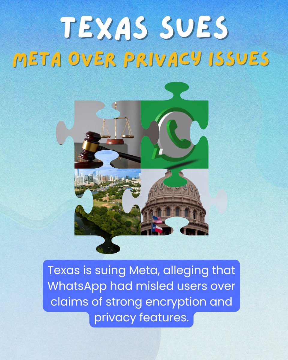 MyDataRemoval's tweet photo. Texas sues Meta, alleging WhatsApp did not deliver its claims of having strong encryption and privacy features.

#DataPrivacy #PrivacyMatters #UpdateNews #TexasLiving https://t.co/CTS6RywIWV