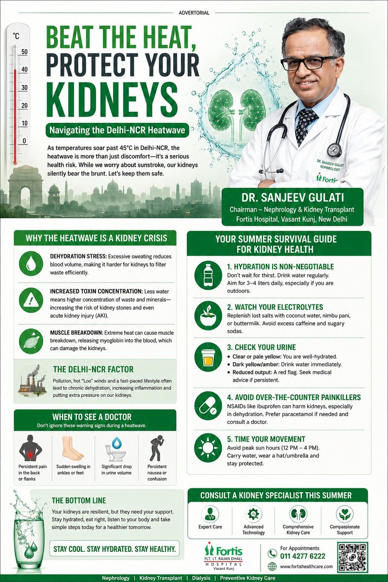sgulati2002's tweet photo. Heat wave has started 
Save Ur Kidneys!!
For further details on Kidney issues please see and subscribe to my YouTube channel @drsanjeevgulatikidneyclinic https://t.co/txzsTvBkhe