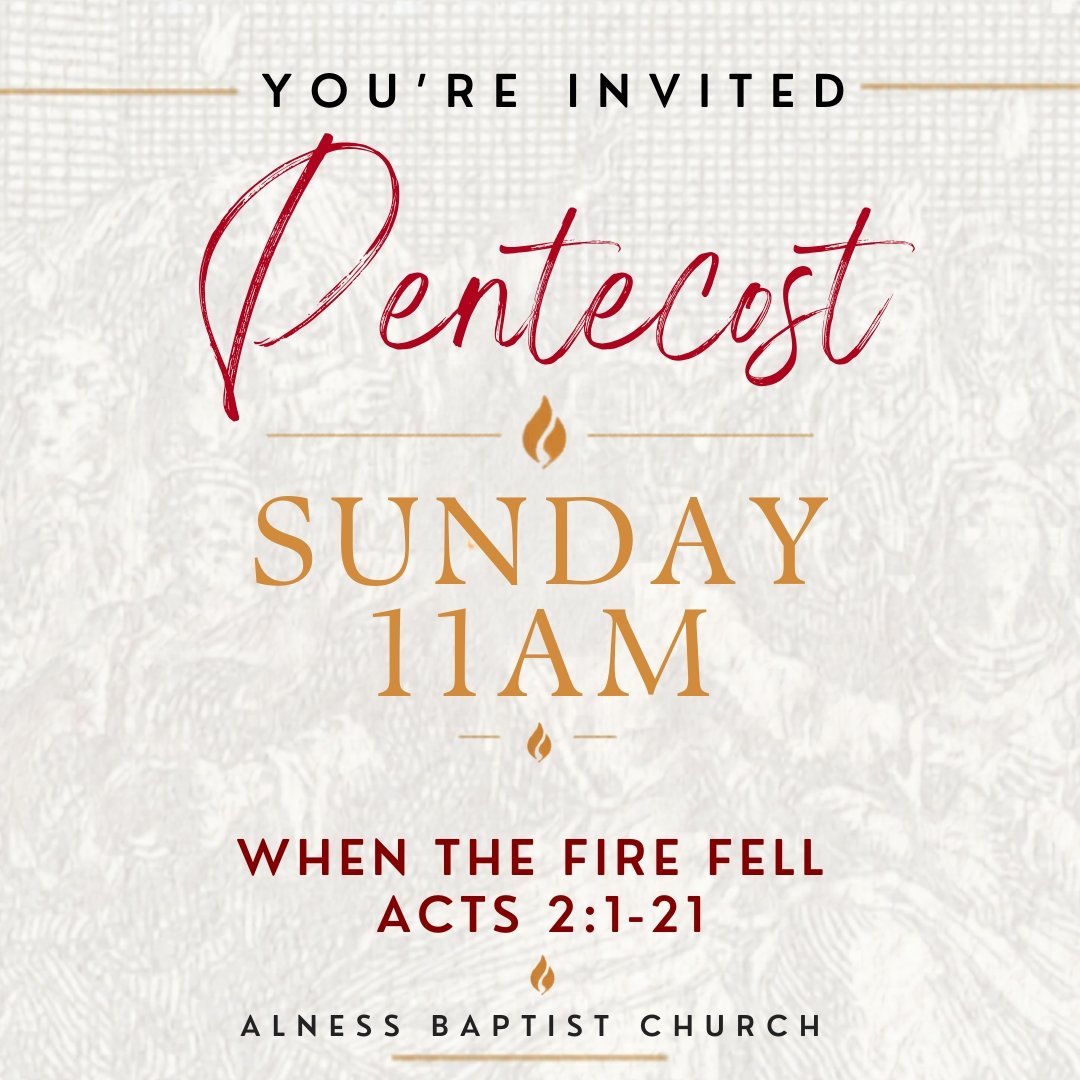 alnessbapt's tweet photo. 🔥 PENTECOST SUNDAY 🔥
Sunday | 11AM
When the Fire Fell – Acts 2:1–21
Alness Baptist Church

Come and experience worship, God’s Word, and the celebration of Pentecost. Invite someone and join us! https://t.co/dxwBfkq6Mt