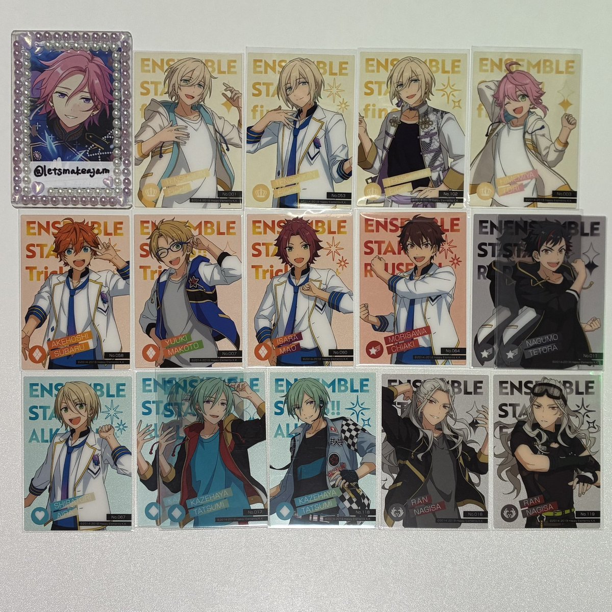 letsmakeajam's tweet photo. 【交換】あんスタ クリアカード 

譲:維吹,凛月,英智,真,巽,茨,ジュン,宗,アドニス,紅郎,創,嵐,ユメ,弓弦,北斗,スバル,一彩,凪砂,みか,ひなた,晃牙,敬人,斑etc...

求:4弾spエス N薫

2:27のみ
窓口からの郵送
局留め、ミニレター不可

IDを添えたお写真付きでお声掛けをお願いいたします https://t.co/5kGg5Fl6gX