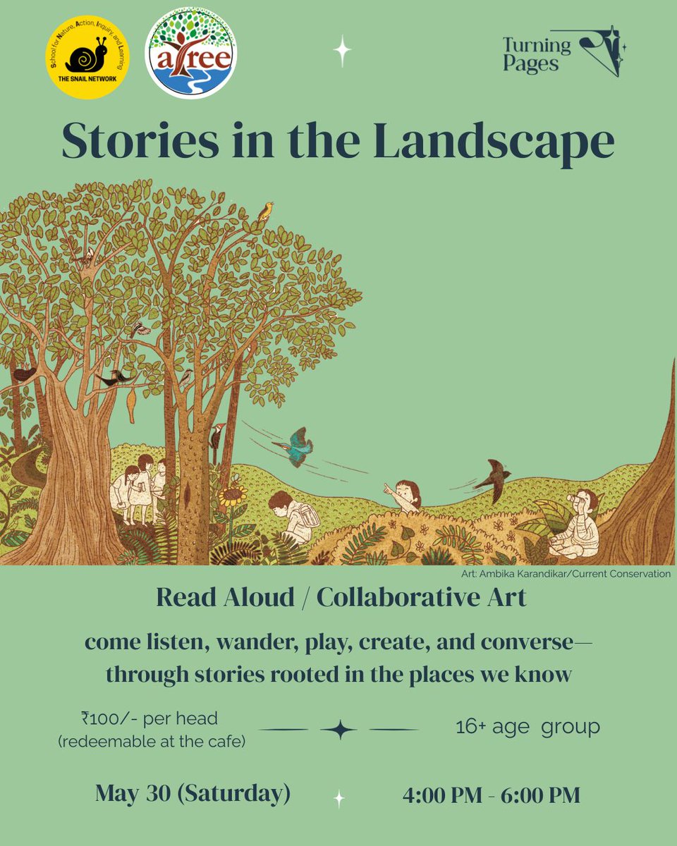 atree_org's tweet photo. To mark the upcoming World Environment Day, the S.N.A.I.L network, ATREE's Environment Education initiative, is hosting a book and art event on 30 May, in collaboration with Turning Pages, a bookshop at Jakkur. 

Find nature-themed books recommended by S.N.A.I.L, participate in a book reading and some art,  and take back ideas, stories, and more!  If you are looking to reconnect with the environment through a creative lens, this is for you.