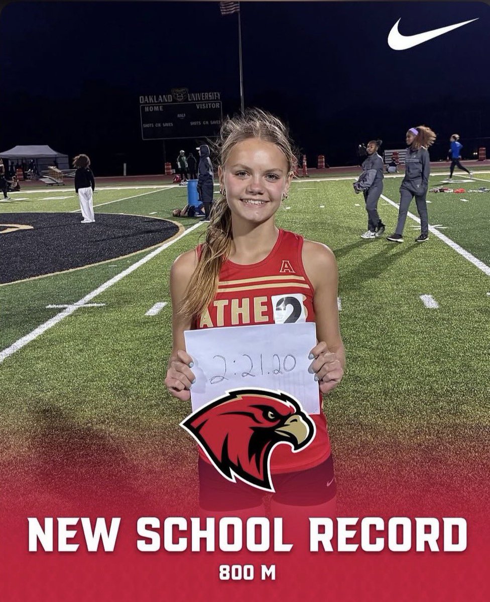 TroyAthensTF's tweet photo. Congratulations Claire O’Reilly for setting a new school record in the 800 m run with a time of 2:21.20. The previous record stood for 21 years. #GoHawks https://t.co/LPV1Um01Ih