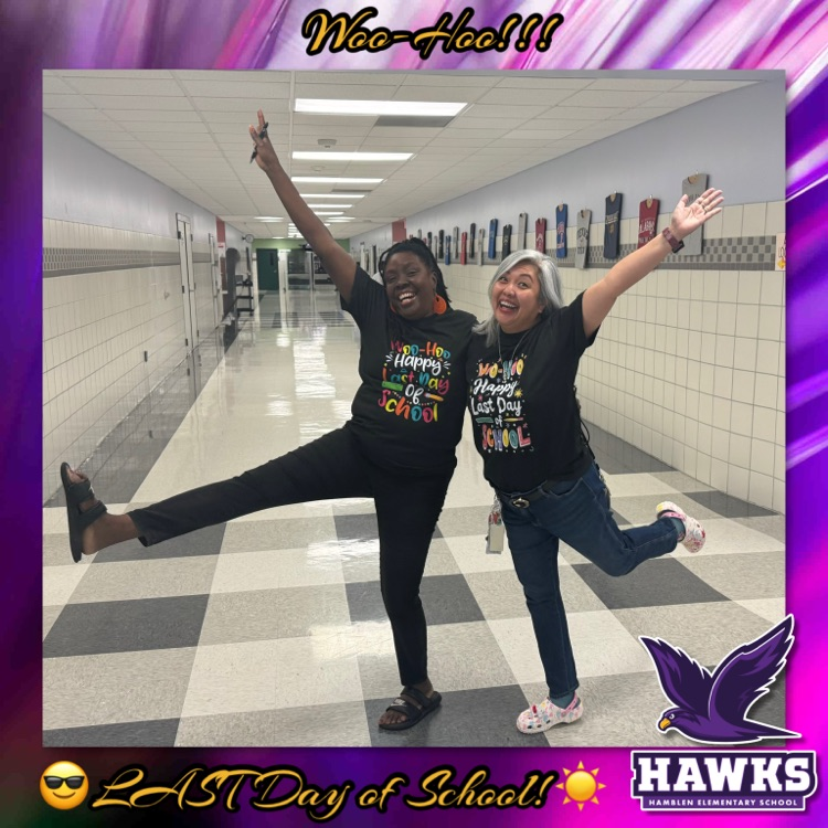 HamblenElem's tweet photo. Woo hoo! 🎉 It’s the LAST DAY OF SCHOOL! 📚✏️ What an incredible year filled with learning, growth, laughter, and unforgettable memories. Wishing all of our Hawks &amp; HawkFam a safe, fun, and well-deserved summer break! ☀️😎 See you next school year, Hamblen Hawks! 💜🦅 https://t.co/qwqW0s2KV0