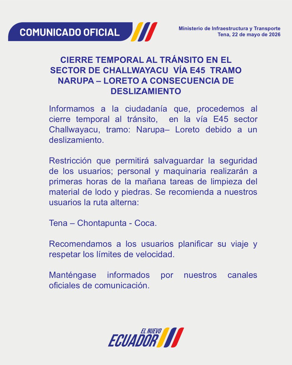 Ministerio de Infraestructura y Transporte 🇪🇨 tweet media