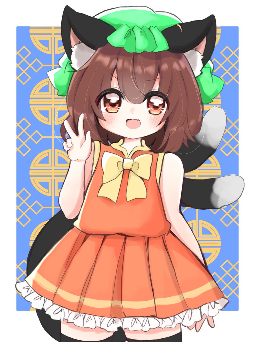 ノースリーブ夏服な橙ちゃん描きました🐈‍⬛ #東方project #イラスト
