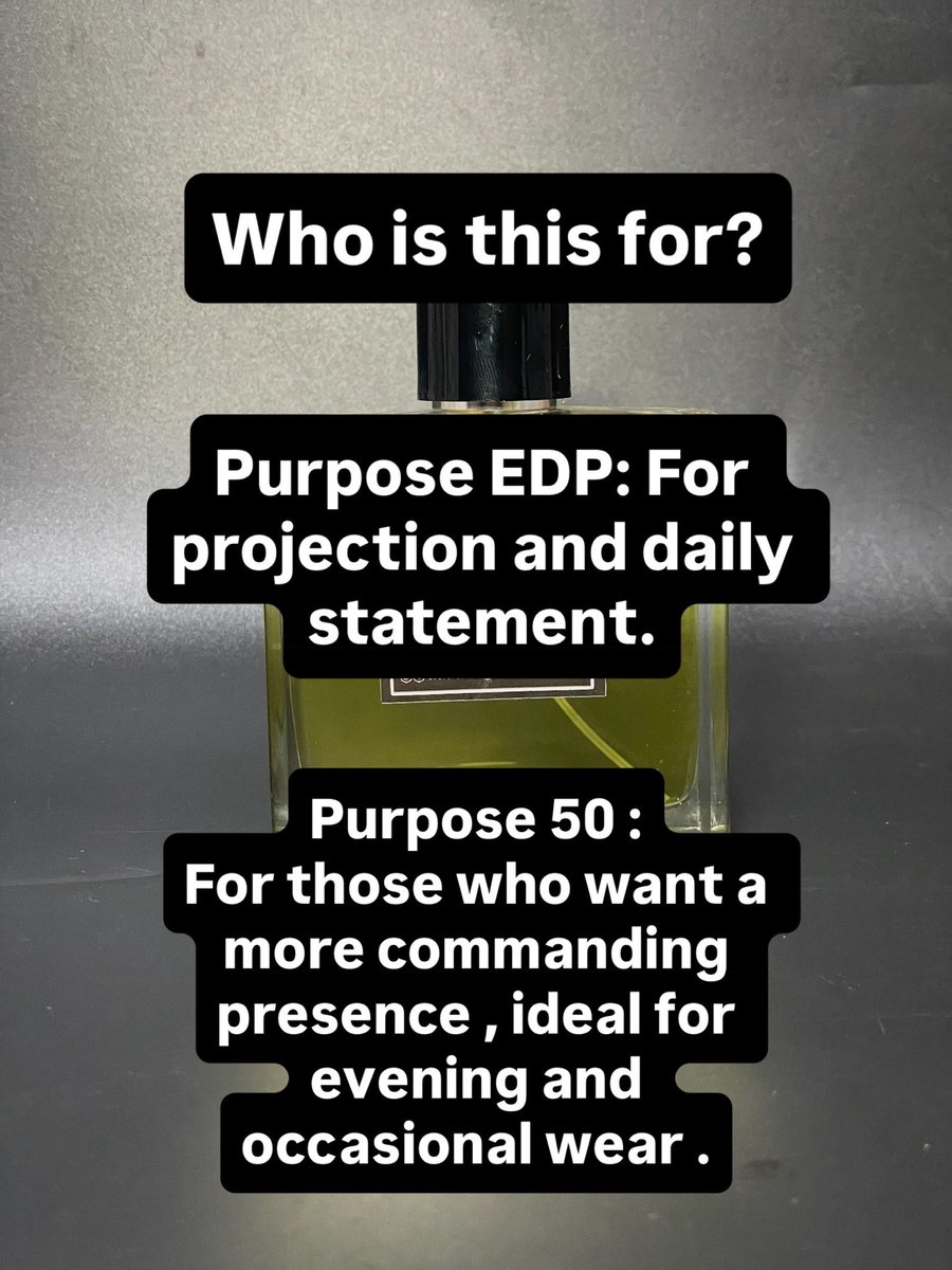 Azahs_scents's tweet photo. Purpose EDP- Day time wear 

PURPOSE 50- For when you want to make a statement. Ideal for cool evenings and occasional wear https://t.co/SVgB8GW5zx