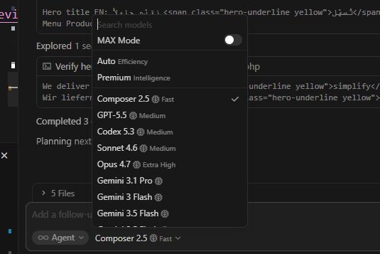 umitreva's tweet photo. Cursor'da eskiden Auto mode kullanıyordum. Yanılmışım Auto mode yerine Composer 2.5 kullanılmalı  çünkü 1/10 oranında ucuz hatta 20$ lık pro paketinde limitsiz şekilde sunuluyor chat başına 200K token veriyor. Bu kadar ucuz olmasının sebebi Cursor'ün kendi tune ettiği bir model harici modellere müracat etmiyor ve birçok işte diğer modelleri aratmıyor. Yalnızca çözemediği yerlerde Opus Sonnet kullanıyorum