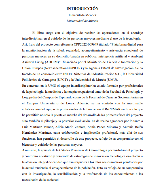 FPoncemar's tweet photo. Enhorabuena a la profesora de la UMU, Inmaculada Méndez Mateo, coordinadora del libro “Abordaje interdisciplinar en el cuidado de las personas mayores mediante el uso de la tecnología” 👏🏻lusionados con esta colaboración entre la Umu- Upct-Poncemar en investigación sobre mayores. https://t.co/0wGFBXmC02