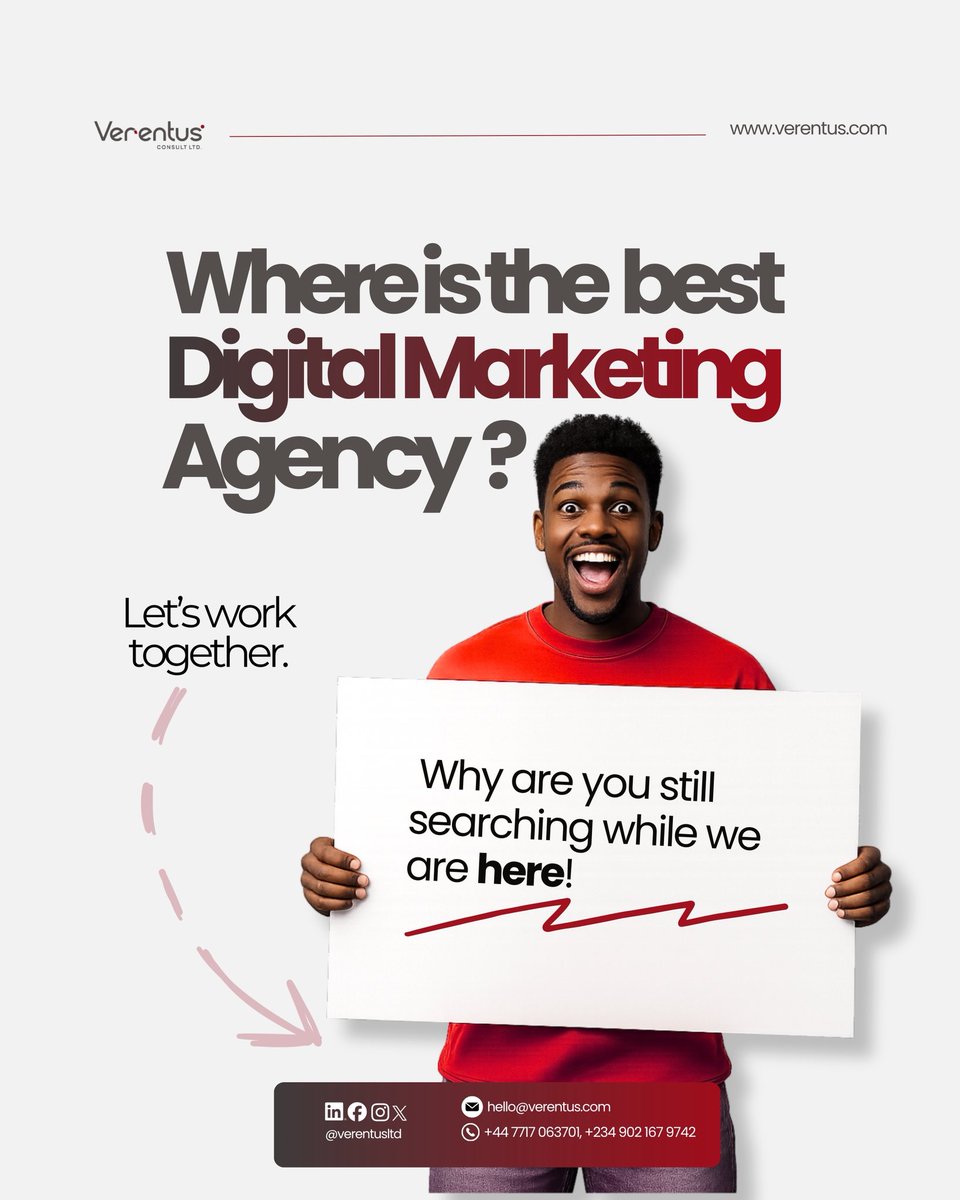verentusltd's tweet photo. Why the endless search while you have an agency that can help you 10x your business growth? 🚀

Partner with Verentus to execute all your digital marketing strategies.

Send a DM 📰 
.
.
.
.
#digitaltransformations #DigitalMarketingagency #agency #marketingagency #verentus https://t.co/9OVpgyozsq