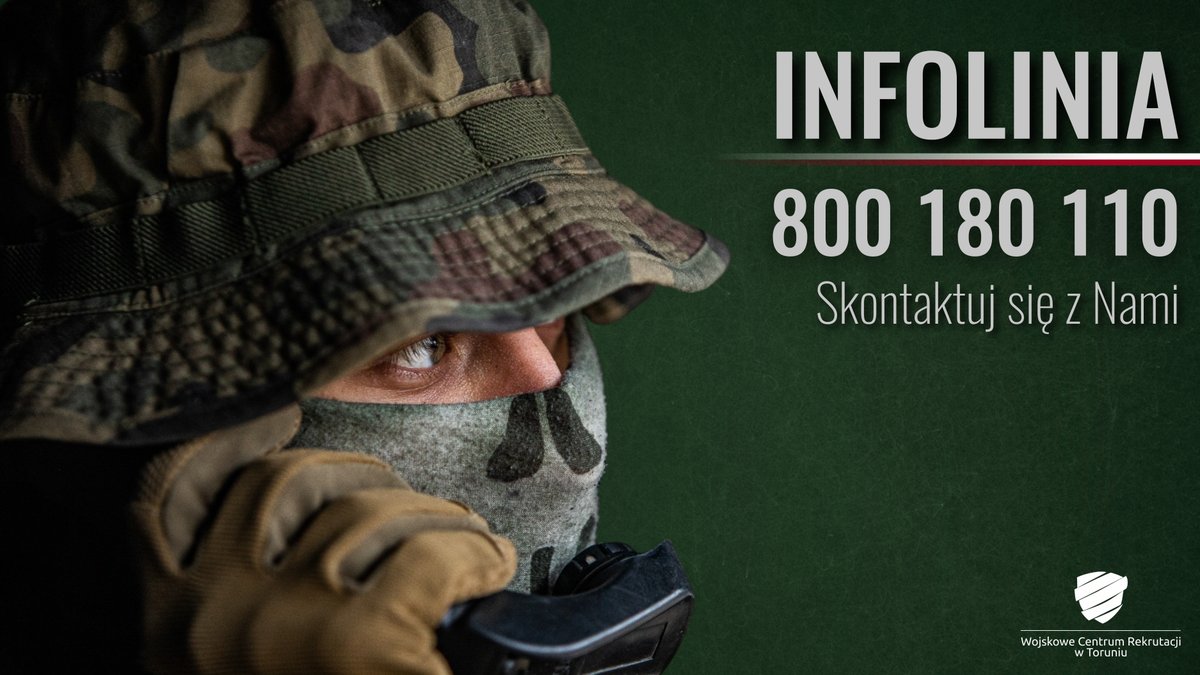 WCRTorun's tweet photo. 📞 8️⃣0️⃣0️⃣ 1️⃣8️⃣0️⃣ 1️⃣1️⃣0️⃣
Masz pytania związane ze służbą wojskową?
☎️ Zadzwoń na infolinię #ZostańŻołnierzem, gdzie otrzymasz informacje na temat:
👉#DobrowolnaZSW
👉#ZSW
👉#WOT #TSW
👉#AktywnaRezerwa
#WojskoPolskie #WCR #DołączDoNas https://t.co/TGxW6F92Gu